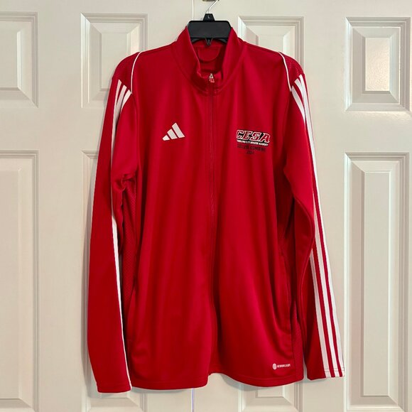 Adidas Climalite Long Sleeve Red Track Jacket Men L with custom CESA logo - Picture 2 of 11